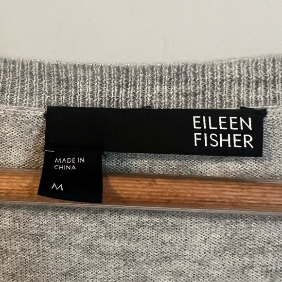 Eileen Fisher Sweater Medium Sequin V-Neck Organic Cotton Cashmere Pullover Gray - Picture 6 of 7